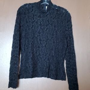 Black stretch lace mock neck top